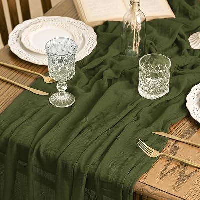 Artoid Mode Boho Olive Green Gauze Table Runner 300 cm Polyester