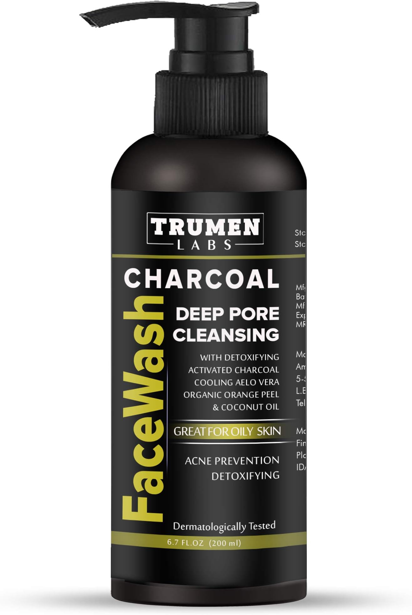 Charcoal Face Wash for Men from Trumen Labs for Instant Glow, Both Oily and Dry Skin, DTaning 100% Natural & Organic (200ml)