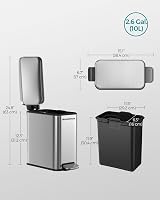 SONGMICS Narrow Pedal Bin with Lid, 2.6 Gallons, Slim Steel Trash Can, Silver view 7