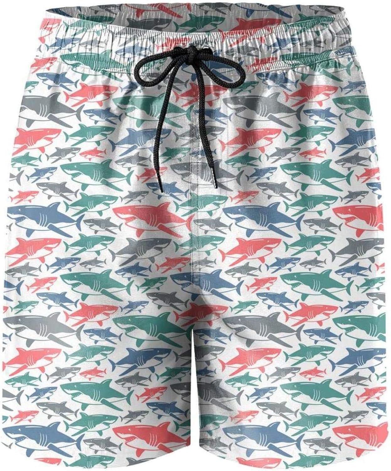 Adjustable Men Swimming Trunks Shark Images Quick Dry Bathing Suits with Mesh Lining