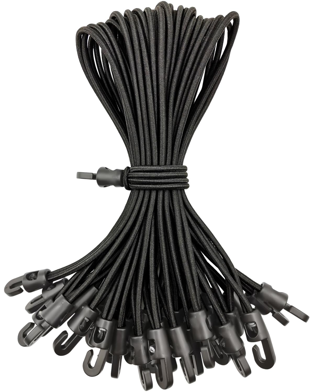 BINCKIN Small Bungee Cords with Hooks 25 Pcs, Short Bungees with Hooks 10 Inch, Tarpaulin Hooks for Camping Tarp, Tents, Canopy and Fixings (Black)