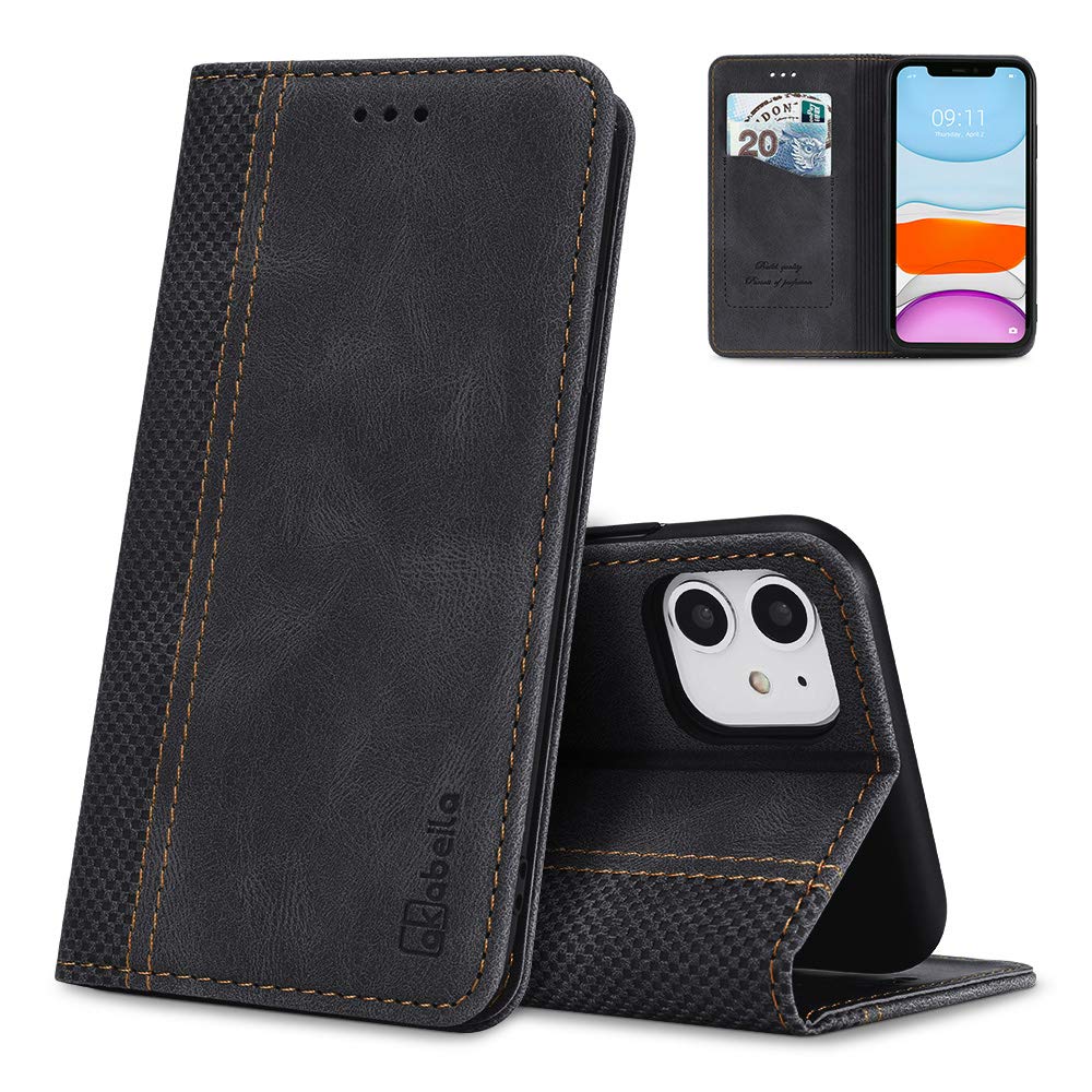 AKABEILA Case for iPhone 11, Premium PU Leather Flip Folio Wallet Book Case Phone Case Cover with Magnetic Closure Stand Card Slot Black