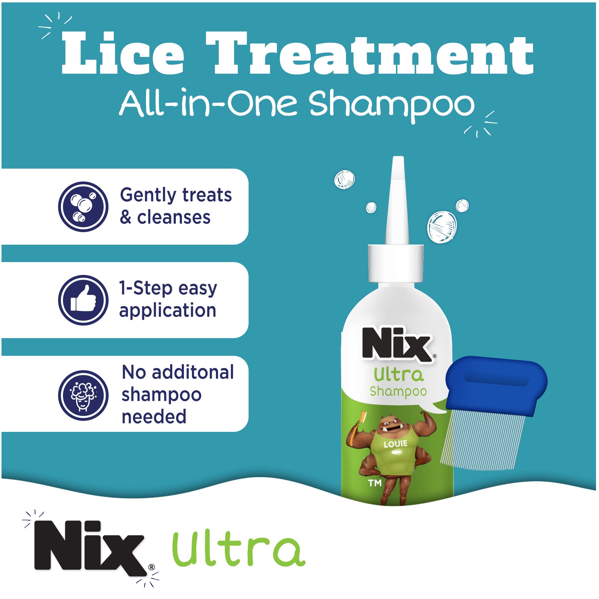 Nix Lice Treatment & Prevention Kit, All-in-One Shampoo, 4 fl oz, with Lice Removal Comb and Lice Prevention Daily Leave-in Spray, 6 fl oz