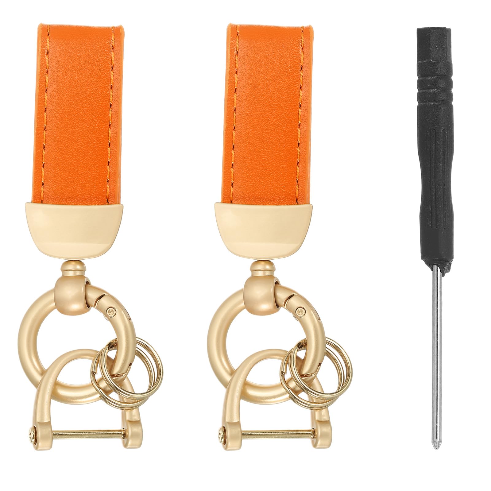PATIKIL Leather Car Key Chain, 2 Pcs Key Fob Keychain for Men and Women Universal Key Chain Holder with Anti-Lost D-Ring for Car Home Office Keys, Orange