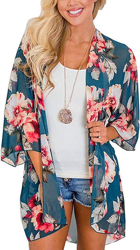Women Lightweight Loose Chiffon Loose Kimono Cardigan Capes Beach Wear Cover Up Blouse Top
