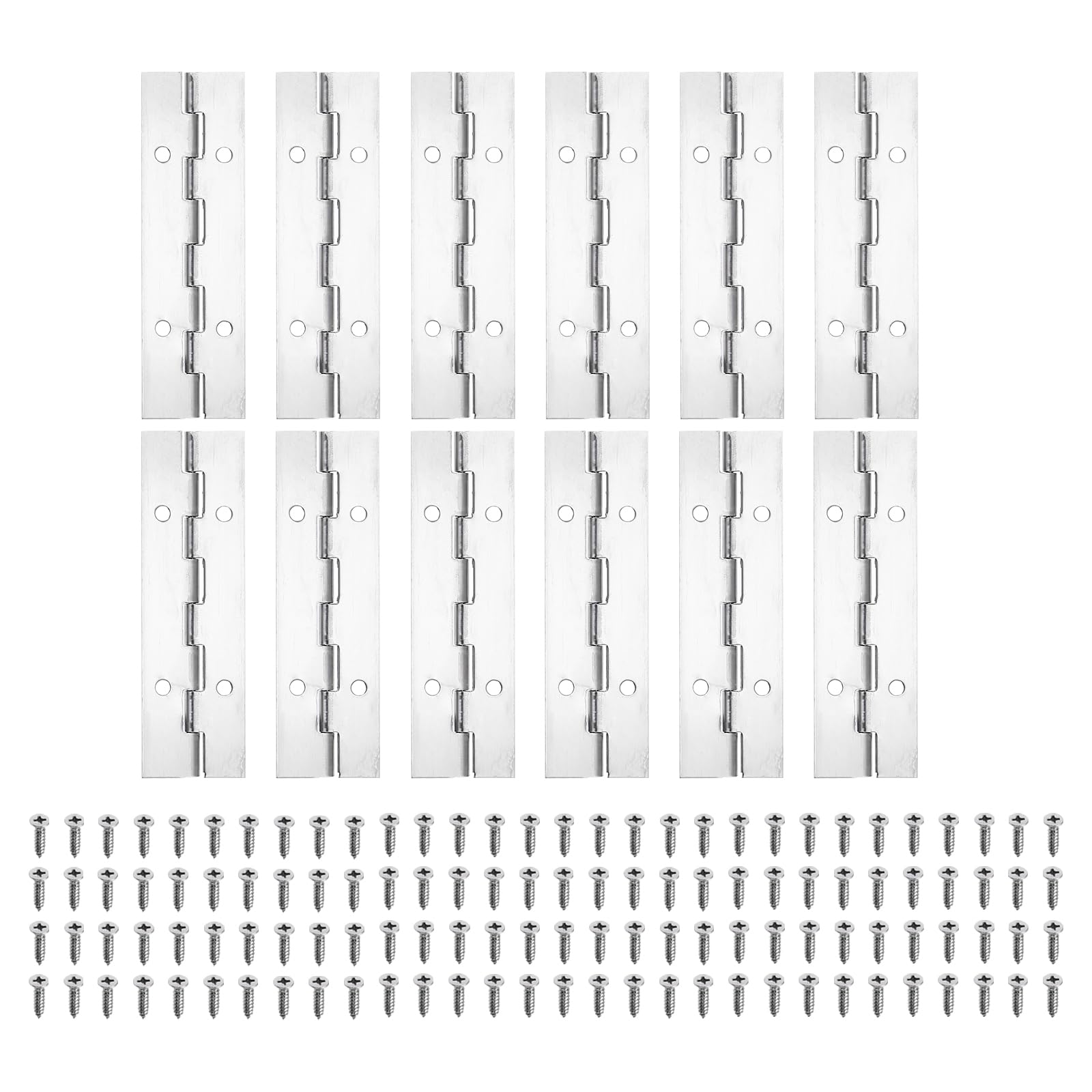 PATIKIL 4x1.2 Inch Piano Hinge,12 Pcs 304 Stainless Steel Continuous Hinge with Holes for Piano Gate Door Wooden Storage Box Cabinet Boat,Silver