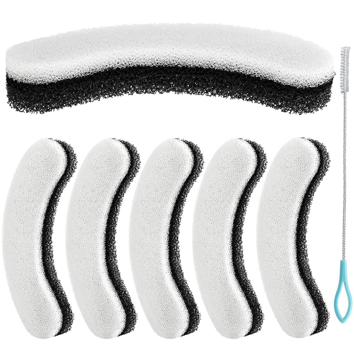 Acmerota 6PCS Cat Water Fountain Filters for NPET WF050 & WF100 1.5 L Cat Dog Fountain, Arc-Shaped Sponge Filters for Cat Water Dispenser, Washable Replacement Filters with Triple Filtration System