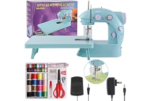 XOSEWIUII Sewing Machine for Beginners with Expansion Table Foot Pedal and 42Pcs Sewing kit Finger Guard & Light Mini Small Portable Sewing Machines 2-Thread 2-Speed 2-Switches for Kids Ages 8-12 Blue Set