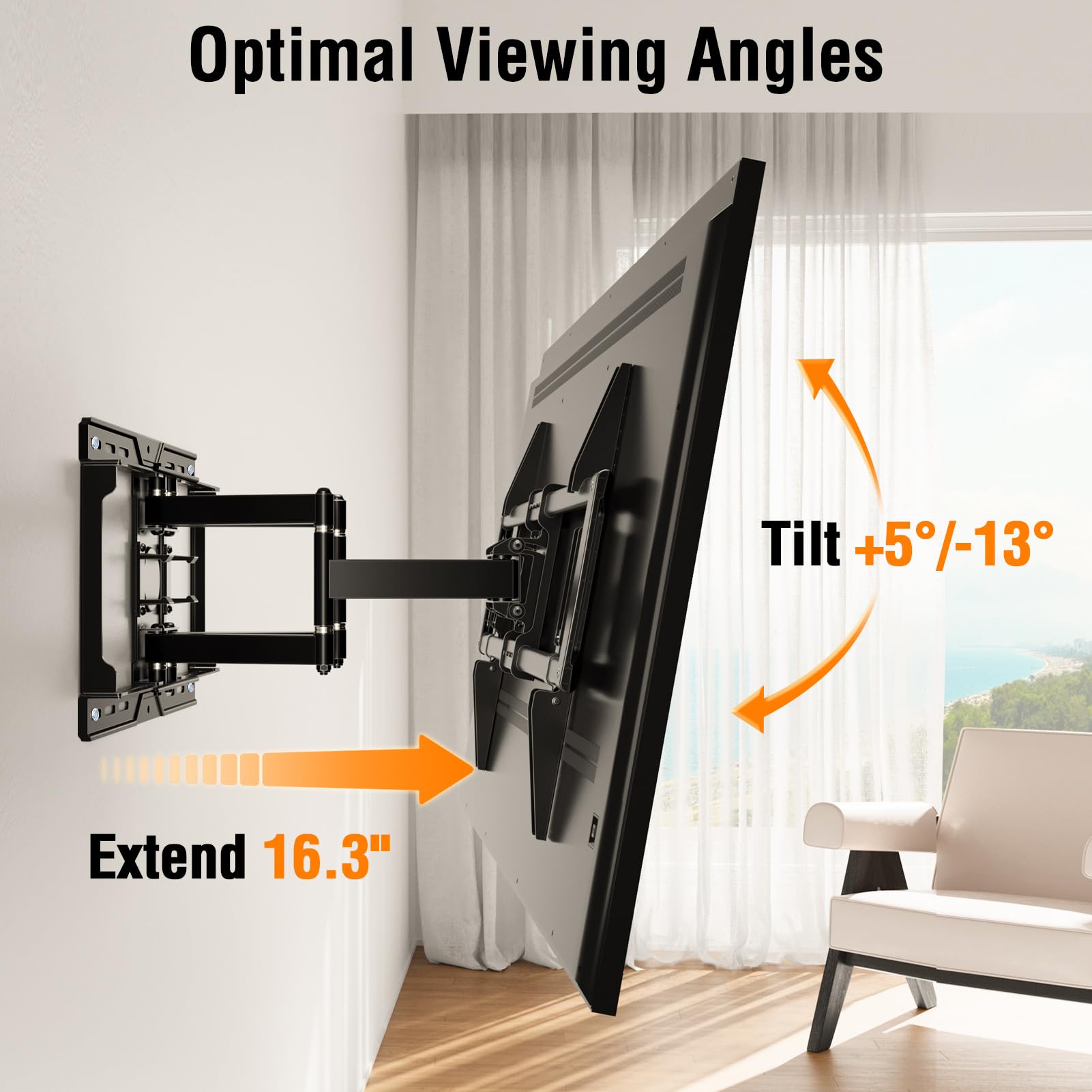 ELIVED TV Wall Mount for Most 37-82 Inch OLED QLED TVs, 8 Ball Bearings Smooth Swivel Extend for Ultra Slim Screens, Full Motion Wall Mount TV Bracket Max VESA 600x400mm, 100 lbs. Fits 16