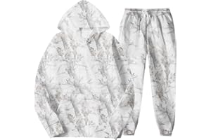 MOVNEBYRO 2 Piece Camo Sweatsuits for Men Women Maple Leaf Print Hoodies Y2K Camouflage Joggers Pants Casual Loose Tracksuits