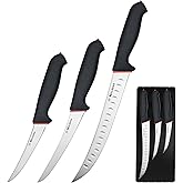 HALSENX 3PCS Butcher Knife Set - 1.4116 German Steel with Non-Slip SoftGrip, Professional Meat Cutting & Deboning Kit, 5" Stiff Boning, 6" Curved Boning & 10" Breaking Knife