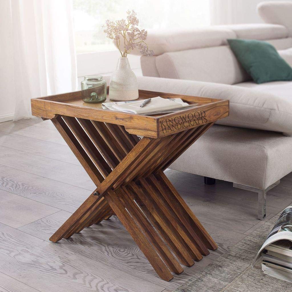 Kingwood Folding End Side Table In Sheesham Wood With Honey Finish Size 24 X 16 X 22 Inches Amazon In Home Kitchen