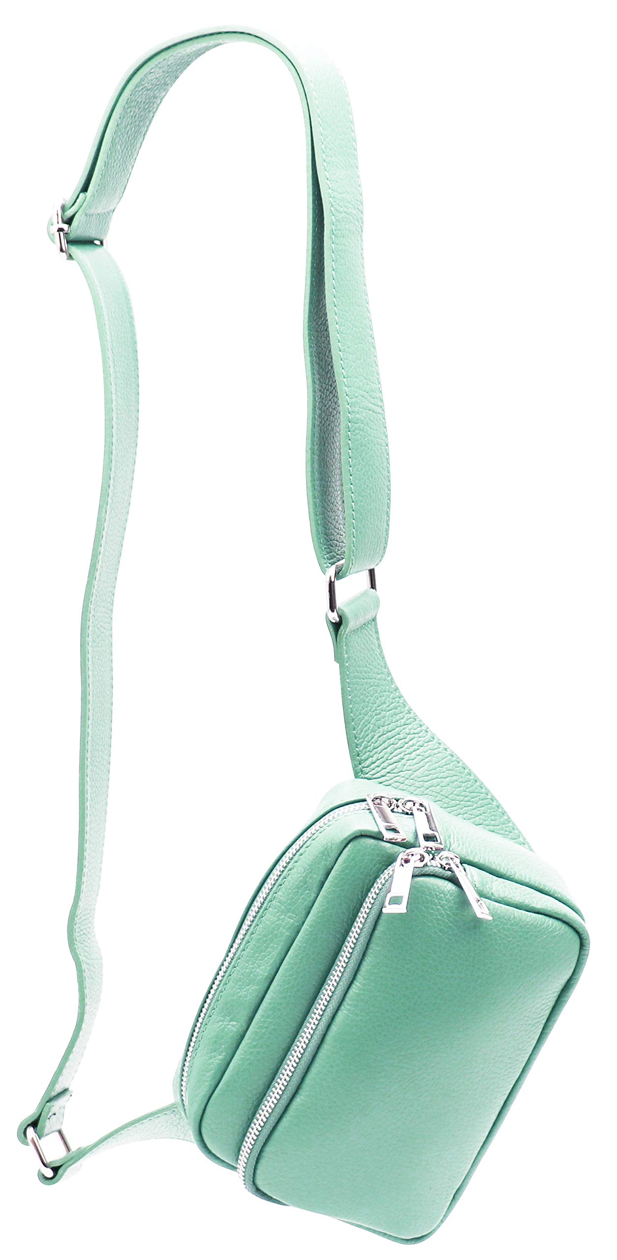 SH Leder Jisoo G412 Genuine Leather Waist Bag for Festival Travel Bum Bag Medium Crossbody Bag Women Leather Bag 18 x 13 cm, Water green., M