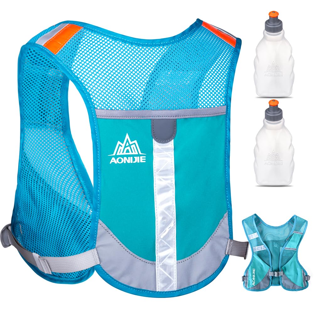 HINATAA Running Backpacks Lightweight Hydration Pack, 5L 230g Running Hydration Vest for Women and Men Cycling Running Camping Hiking Vest Pack (Blue With 2 Water Bottles)