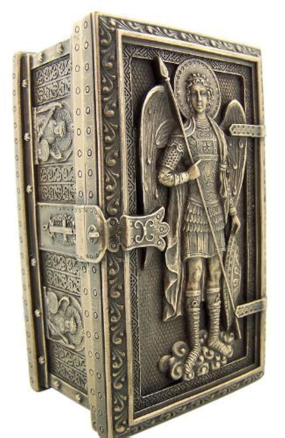 US Religious Gifts Archangel Saint St Michael Cold Cast Bronze Rosary Relic or Keepsake Case Framed Trinket Box