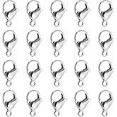 PATIKIL 13x8mm Lobster Clasp, 20Pcs 304 Stainless Steel Lobster Claws Clasp Connector for Crafting DIY Jewelry Making Key Chains Bracelet Necklace Hook, Silver