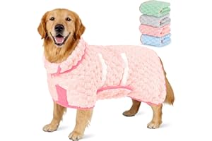 Glittme Dog Bathrobe for Drying Dogs, Super Absorbent Fleece Dog Towel Robe, Adjustable Dry Coat for Large Medium Small Dogs, Warm Pet Drying Vest for After Bath, Swimming, Muddy Walks & Car Travel
