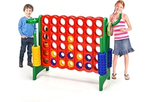 AKUSTIK Giant 4-to-Score Game Set Jumbo with Basketball and Hoop, 42 Chess Pieces, Quick-Release Slider, Backyard Games for Kids Adults Indoor Outdoor Family Party (Green)