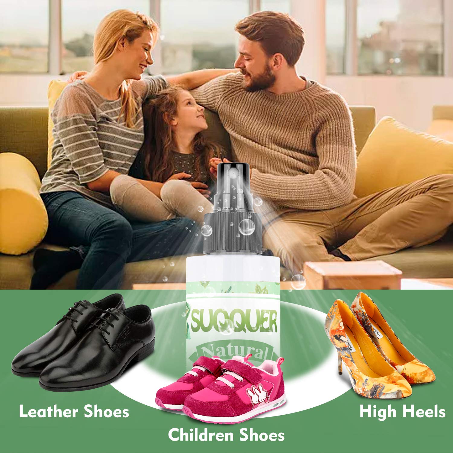 Natural Shoe Deodorizer Spray, SUQQUER 150ML Extra Strength Foot Odor Eliminator for Shoes-Witch Hazel, Peppermint, Tea Tree Essential Oils 150ML /5.07FL.OZ : Beauty