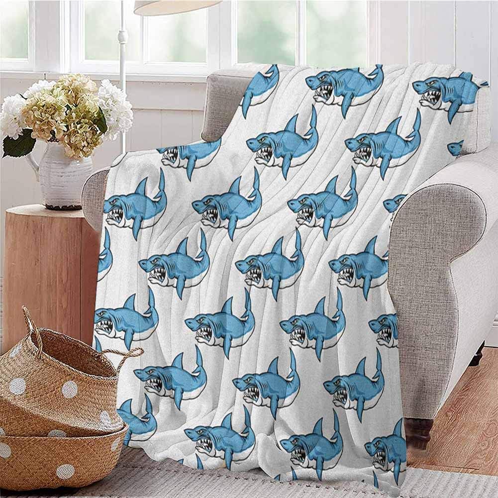 fenlin Sea Animals Luxury Special Grade Blanket Fierce Predator Wild Shark Swimming Sharp Teeth Bite Nautical Theme Pattern Multi-Purpose use for Sofas etc. W57 x L74 Inch Blue White