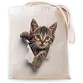 YOU FOUND ME Canvas Tote Bag for Women, Cute Cat Print Cotton Bag for Book Lovers, Bookworm Gifts Grocery Shopping Bag