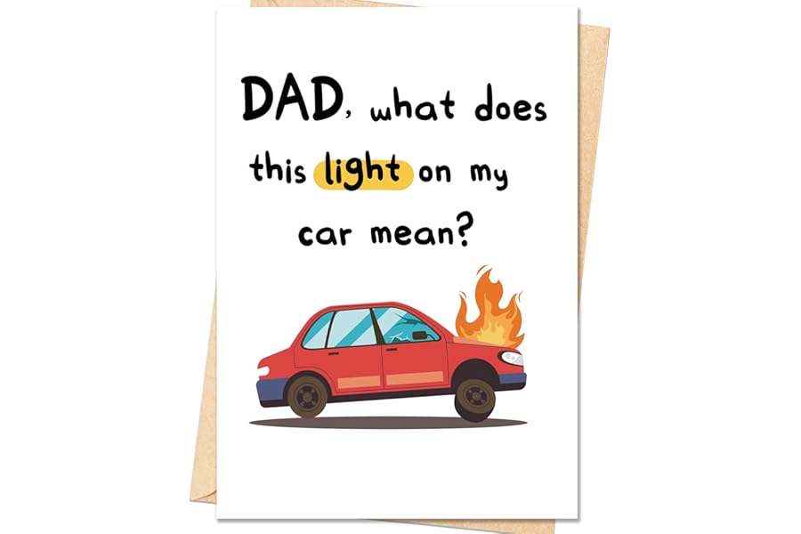 Smithtuy Fathers Day Card,Funny Fathers Day Cards Gifts Decorations for Dad from Daughter Son,Happy Father's Day Cards Gifts Ideas with Envelope,Car Dashboard Light Joke Card for Dad