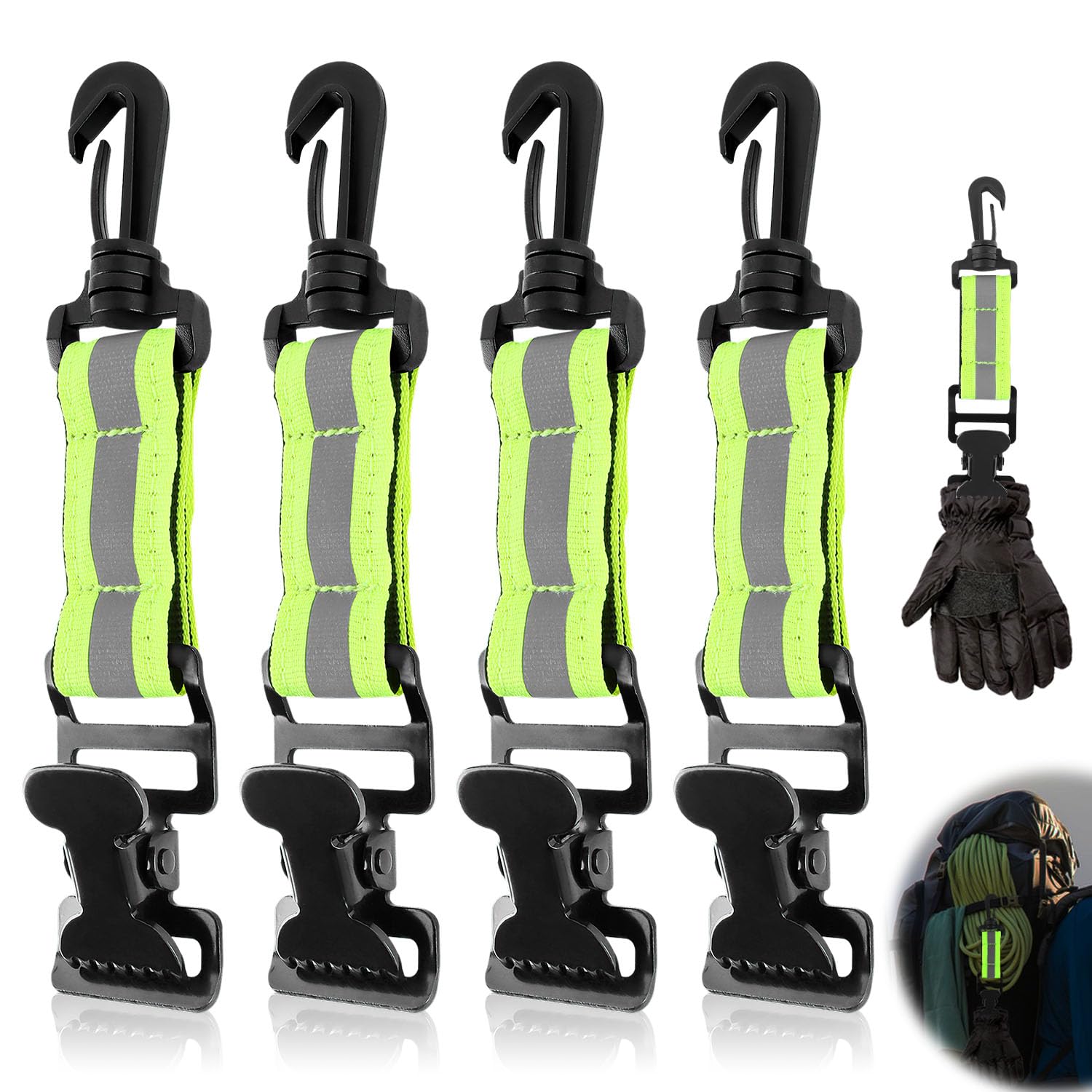 Glove Holder 4 Pieces Glove Holder Belt Glove Clip with Metal Carabiners Fire Brigade Glove Holder Glove Clip Fire Brigade for Hanging Gloves Towels Protective Helmets (Green)