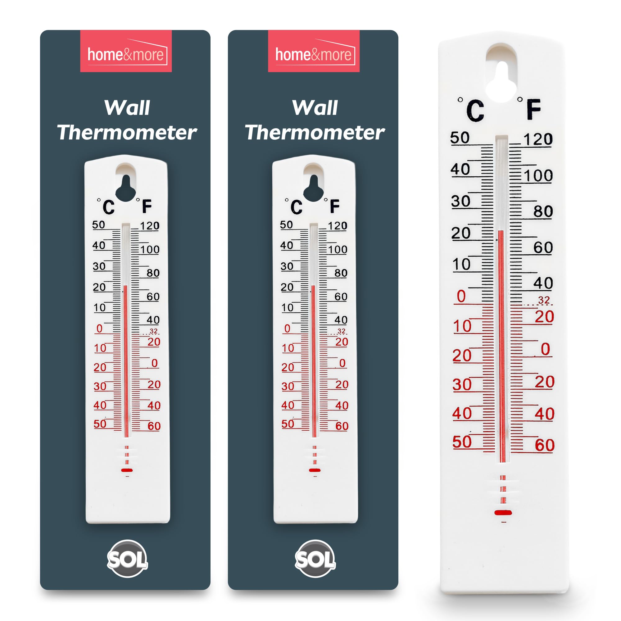 SOL 2pk Room Thermometer Indoor and Outdoor Wall Thermometer Temperature Gauge for Home Garden Greenhouse Shed Clear Scale Easy Read Wall Mount Durable Plastic Household Monitoring