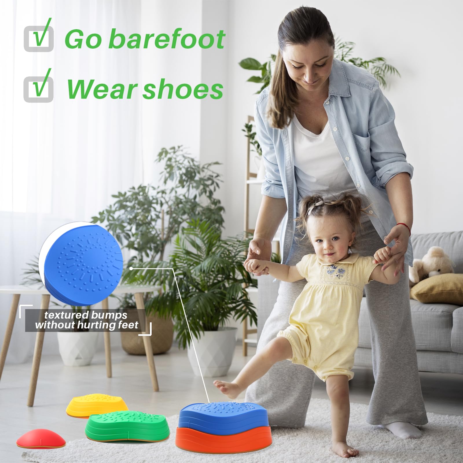 Balance Stepping Stones for Kids - 5pcs Vibrant and Nature-Themed Sensory Toys to Encourage Toddlers Balance & Gross Motor Skills for Indoor and Outdoor Play