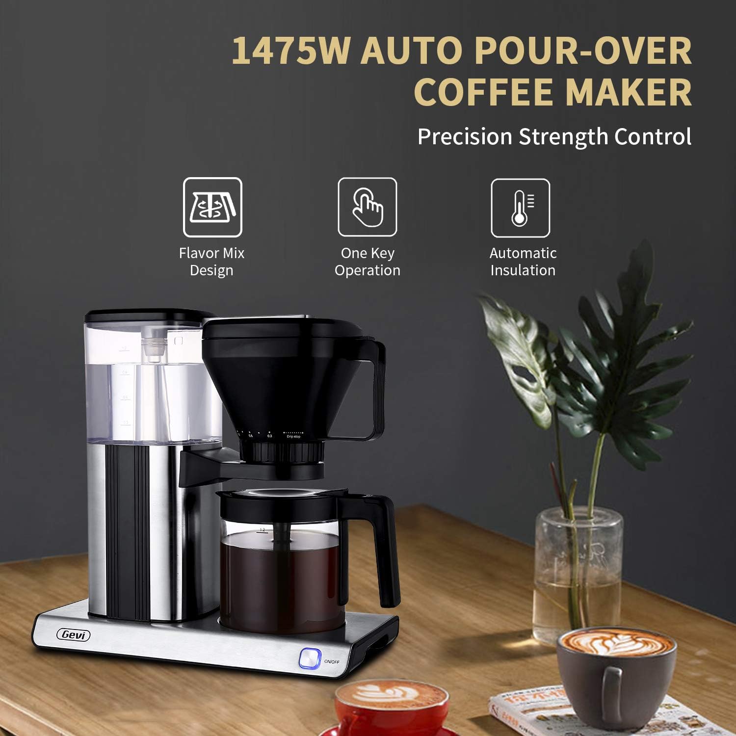 Coffee Maker With Side Water Reservoir 1.18L/40oz Water Reservoir for