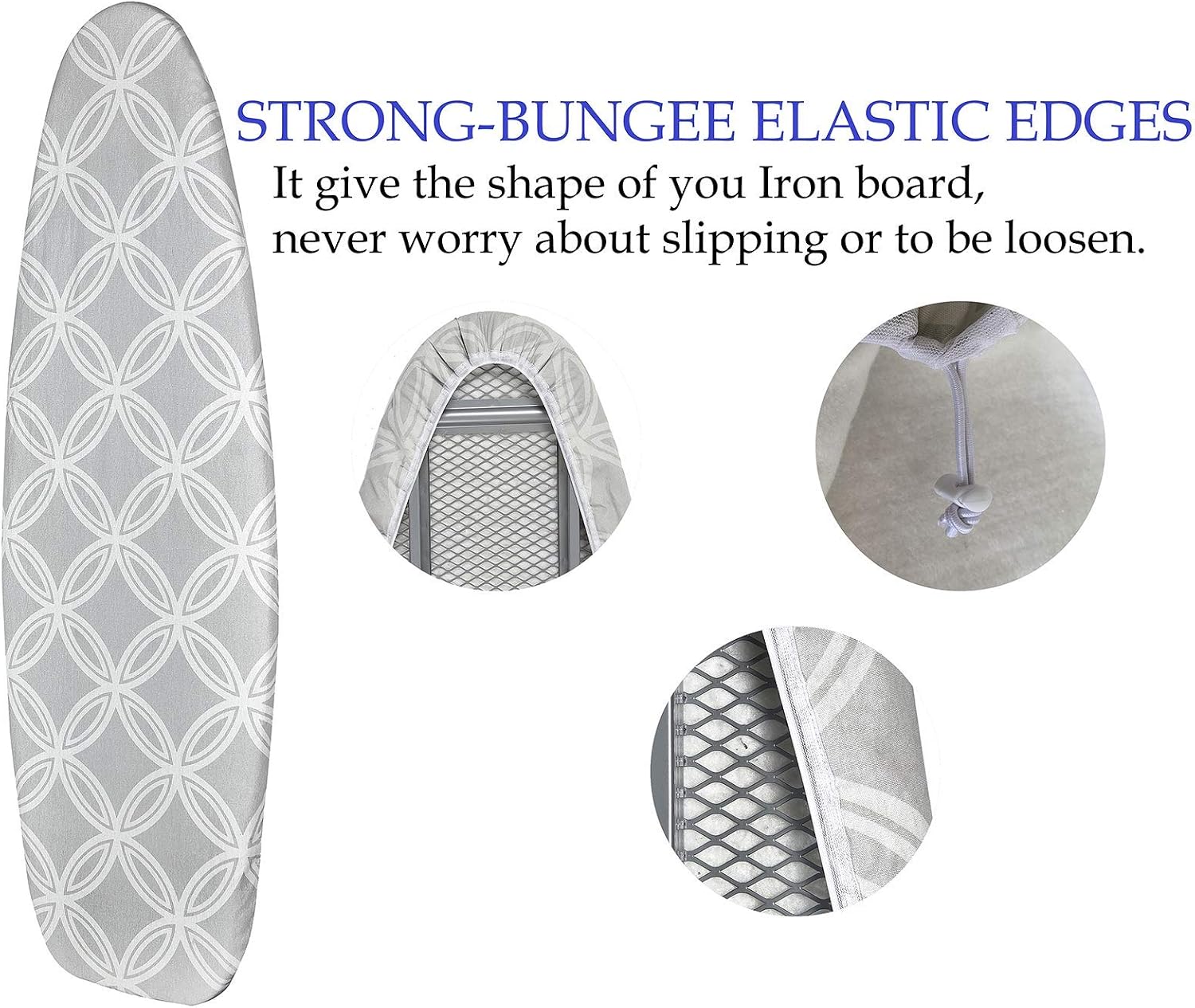 Extra Thick 7mm ironing board cover Designed in the UK. Ironing board covers fit all boards 145 cm in length and 54cm in width. ironing board covers large and medium.Full-Size Scorch Resistant Padding - Image 4