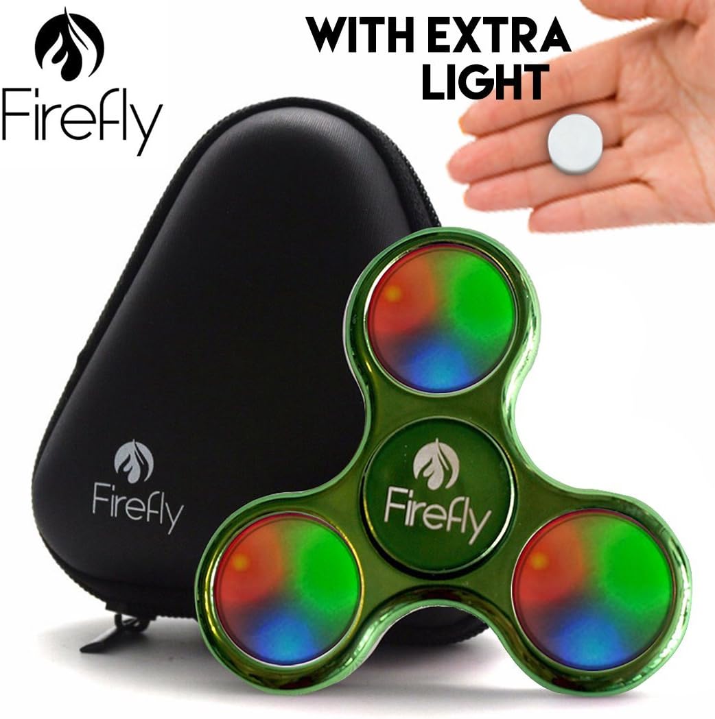 Helium K Firefly Lighted LED Fidget Spinner - with Custom Protective Carry Case Prime Light Up Spinning Fidget Toys for Kids & Adults - Relax from Stress & Anxiety