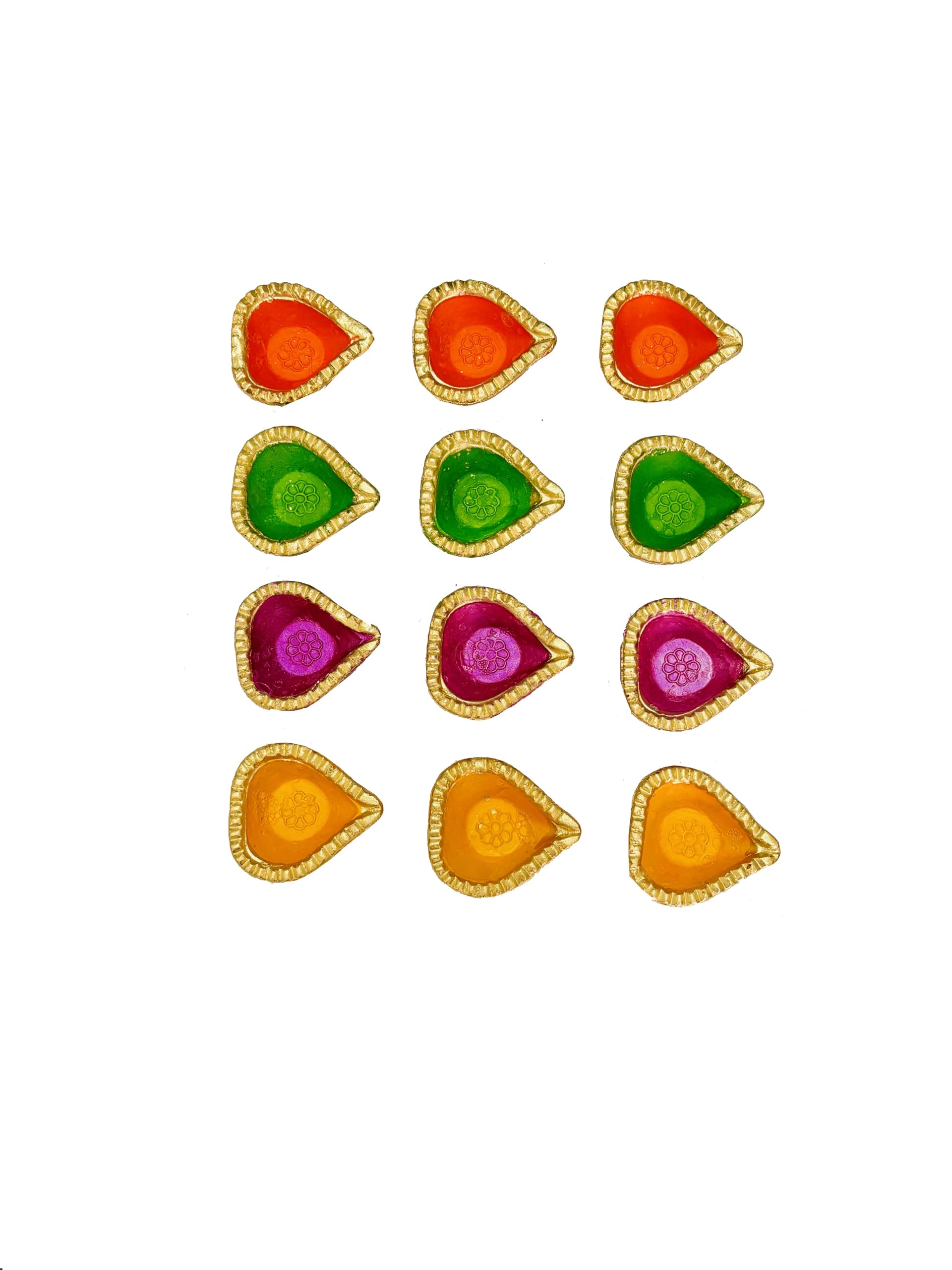 Clay Diya Diwali Dia with Cotton Wicks for Puja Pooja Clay Diyas for Diwali Tea Light Holder Indian Decor Diwali Gifts Diwali Decor Puja Items Indian Decorations Multi Colour Pack of 12