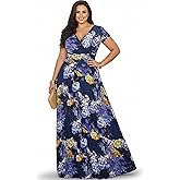 KOH KOH Womens Long Floral Print Cap Sleeve Modest Flowy Summer Maxi Dress Gown