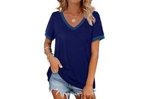 Geifa Womens T Shirts Short Sleeve V Neck Loose Casual Summer Tops with Pocket