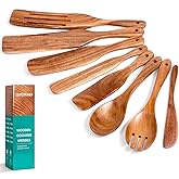 HOWHONG Wooden Spurtle Set for Cooking, Acacia Wood Kitchen Utensils, Premium Handmade Spurtles for Nonstick Cookware, Heat Resistant, Smooth Finish, Comfortable Grip, 8 Piece