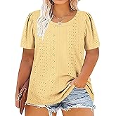 DOLNINE Womens-Plus-Size-Tops Casual Puff Short Sleeve Crewneck Eyelet Tunic Shirts XL-5XL