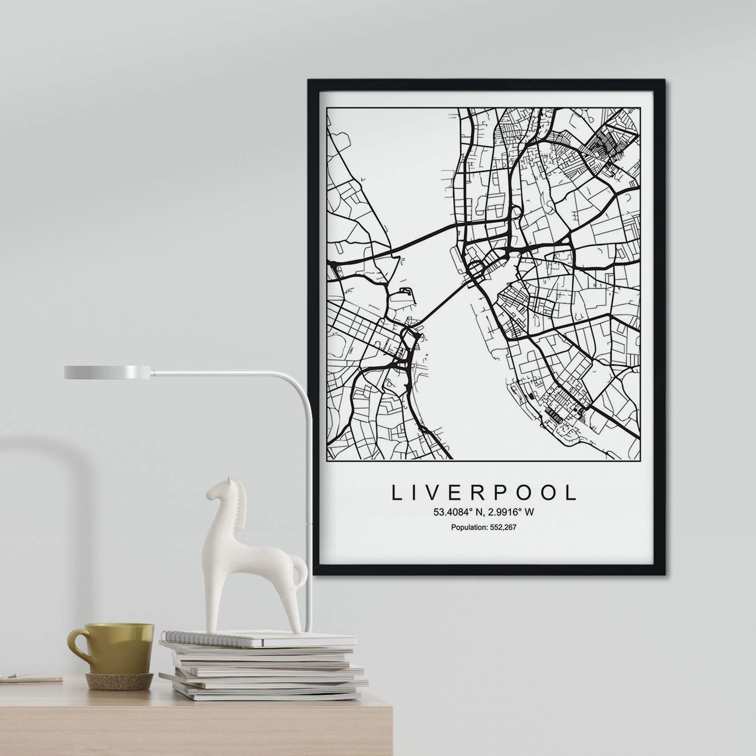 Nacnic Poster City Map of Liverpool city | Minimal Nordic style in black and white | Print of city map in Europe | A3 size | Decor for room, walls, office, shops
