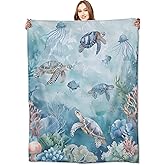 VODRM Sea Turtle Blanket Serene Ocean Turtles and Coral Reef Throw Blankets,Birthday Gifts for Kids & Beach Lovers,Lightweight Soft Fleece for Sofa Couch Bed Room Travel Decor 50x60in