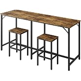 YATINEY 70.9" Bar Table and Chairs Set, Dining Table and Chair Sets, 3 Piece Counter Height Table and 2 Stools, Kitchen Table for Home Restaurant, Bar, Rustic Brown BT09BR
