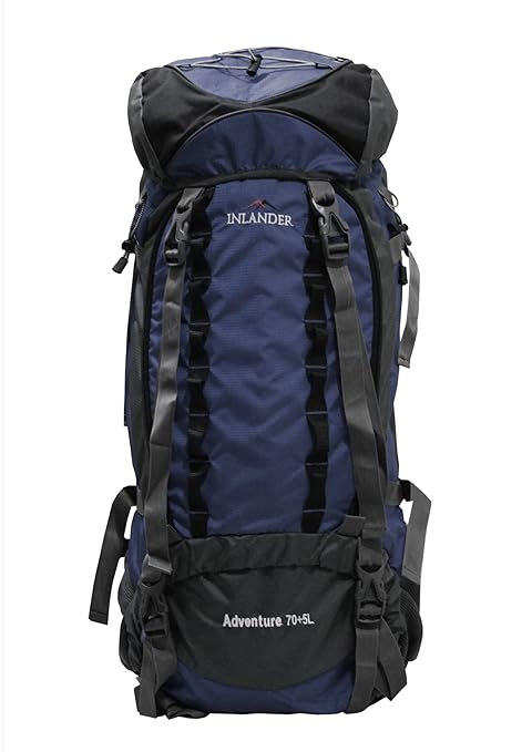 INLANDER 70+5L Navy Blue Travel Bag Backpacking Backpack for Outdoor Hiking Trekking Camping Rucksack