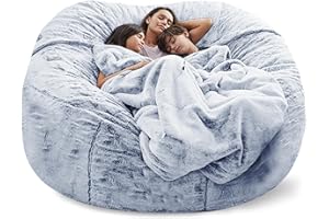 DSTXIZZ Giant Bean Bag Chair Cover(No Filler),Oversized Round Soft Fluffy PV Velvet Washable Lazy Sofa Bean Bag Bed Cover for Adults, Living Room Bedroom Furniture Outside Cover (Snow Gray, 6FT)