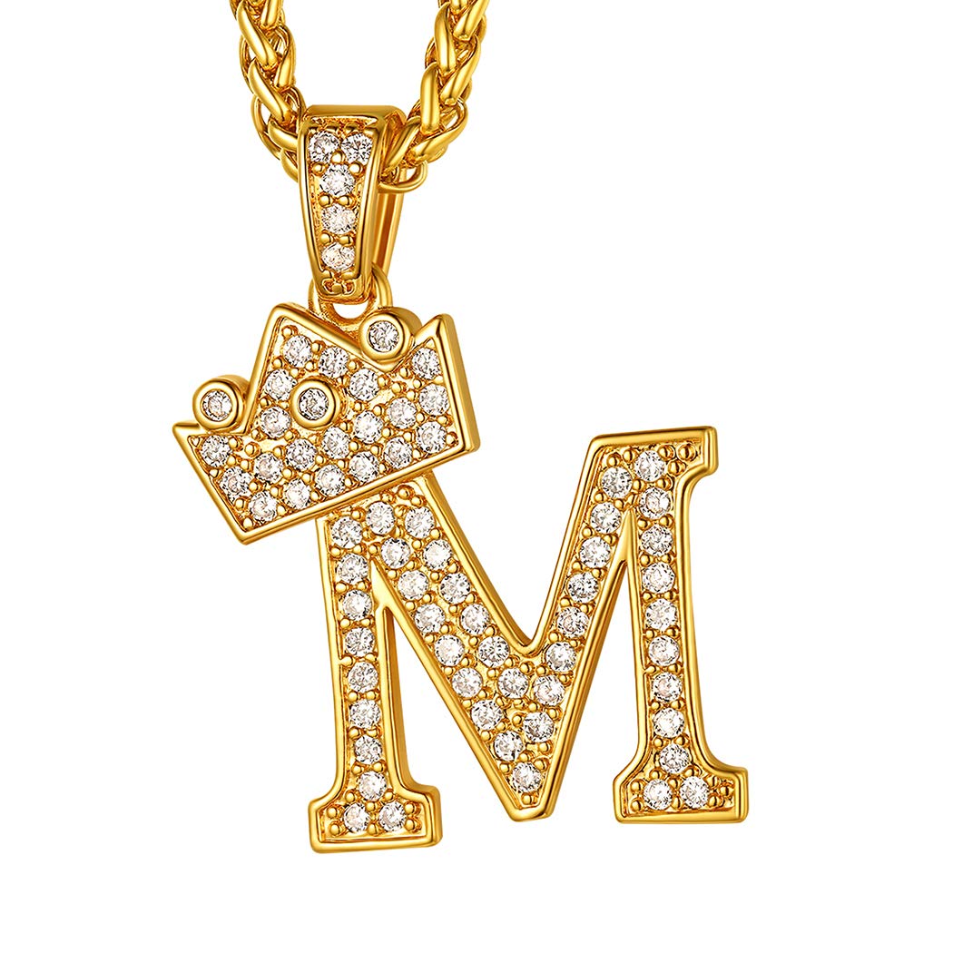 Suplight M Initial Pendant Necklace, Hip Hop Jewelry Rapper Chain, Bling Neckless King, 18K Gold Plated Cubic Zriconia Crystal Tennis Letter Alphabet Necklace for Men Women — image 1