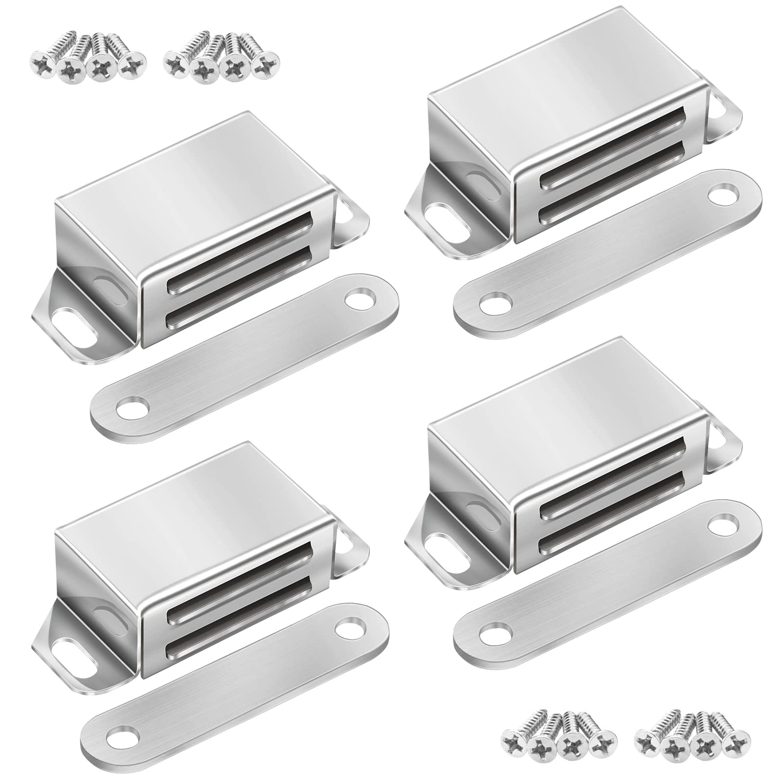 Onarway Magnetic Door Catch 10KG Pull Strong Magnet Cabinet Latches Magnetic Hardware Stainless Steel Chrome Door Closer for Bathroom Kitchen Sliding Door Window Cupboard (20lbs Strength 4 Pack)