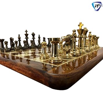 Chessncrafts 17 x 17 Collectible Rosewood Wooden Chess Game Board Set+Brass Metal Crafted Pieces