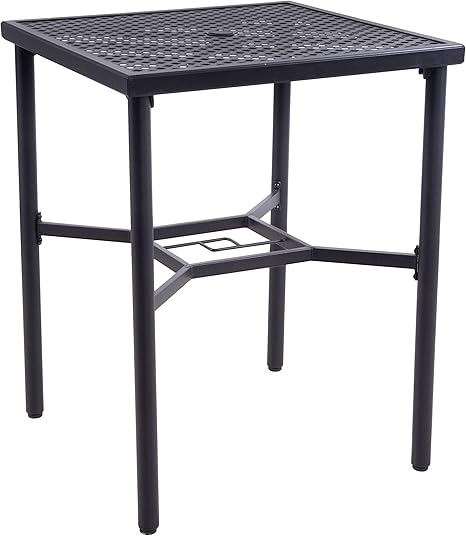 Amazon Com Emerit Patio Metal Outdoor Bistro Bar Square Table With Umbrella Hole 28 X 28 36 Height Metal Bar Table Kitchen Dining