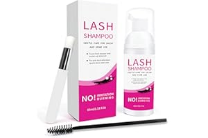 3 In 1 Eye Lash Foaming Shampoo Kit, 2.11 fl.oz, 60ml, Eyelash Extension Foam Cleanser Mousse Set with Mascara Wand Eyelid Cl
