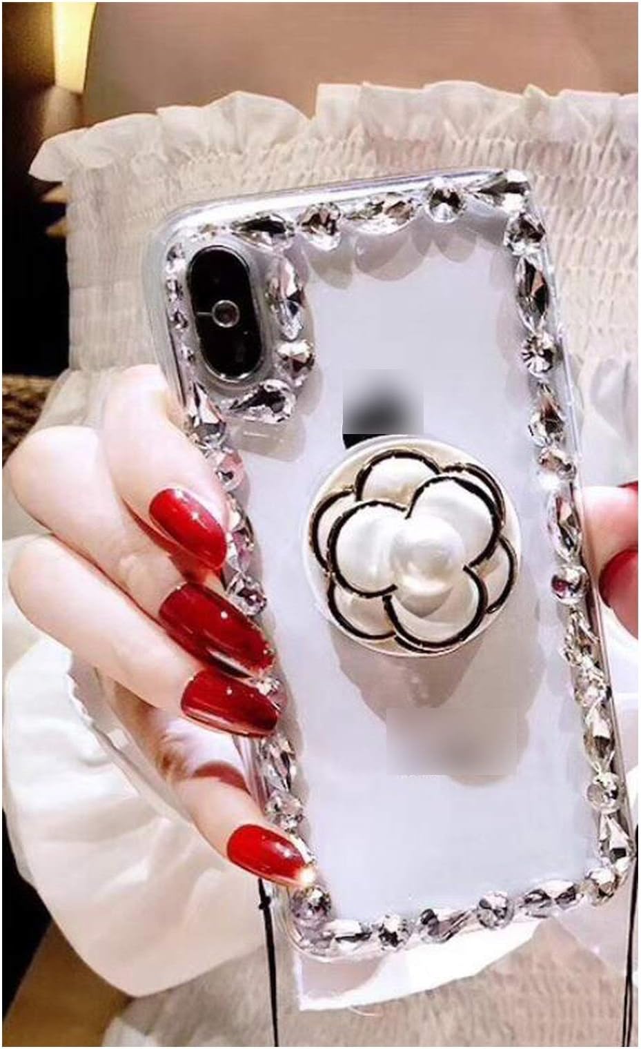 Clear Acrylic Diamond Cases Compatible for iPhone 11 Pro Max XR XS MAX X 8 7 6 6S Plus Case Compatible for Galaxy S10 S9 S8 Plus Note 10 9 8,Compatible for S10,White,only Case No Strap