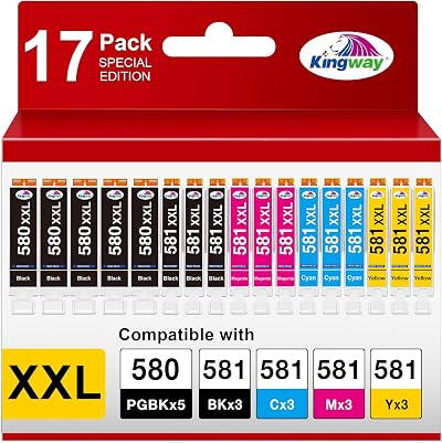 KINGWAY 580XXL 581XXL Ink Cartridges 17-Pack for Canon Pixma TS705 TR7550 TS8350