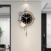 YIJIDECOR Wall Clock for Living Room Decor Modern Clock Pendulum Silent | Quartz Battery Operated Black Metal Decorative Large Clock for Dining Room,Kitchen,Home,Bathroom,Bedroom, Analog 13.8x21.3 in